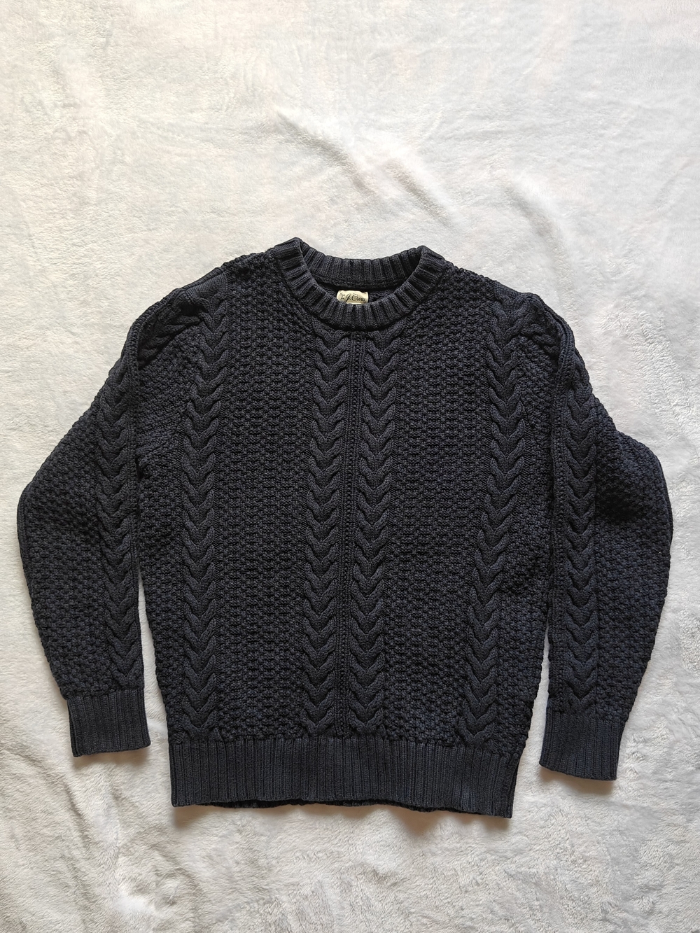 J.Crew Navy Blue 100% Cotton Cable Knit Crew Neck Pullover Sweater Size M
